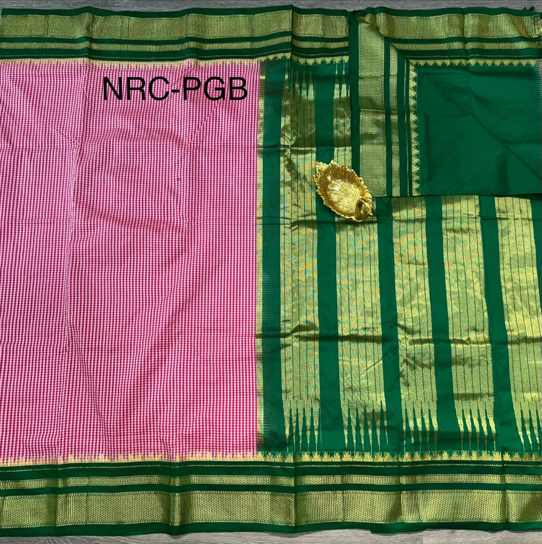 LD-N22 Narayanpet Checks Semi pink n white with green border
