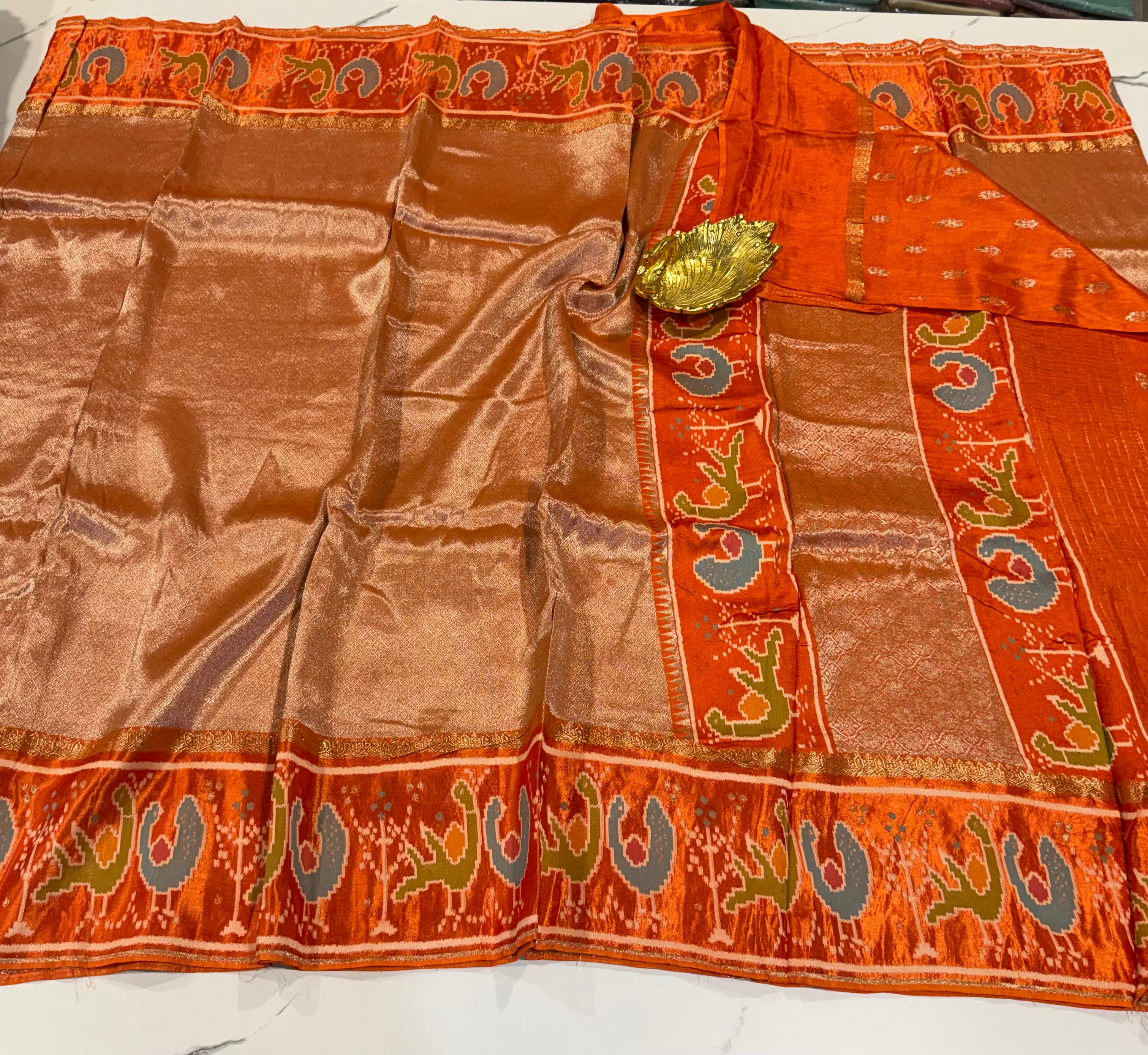 KT-5 orange colour kanchi tissue saree