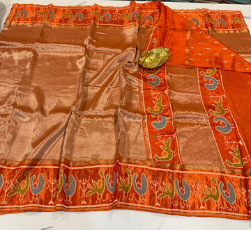 KT-5 orange colour kanchi tissue saree