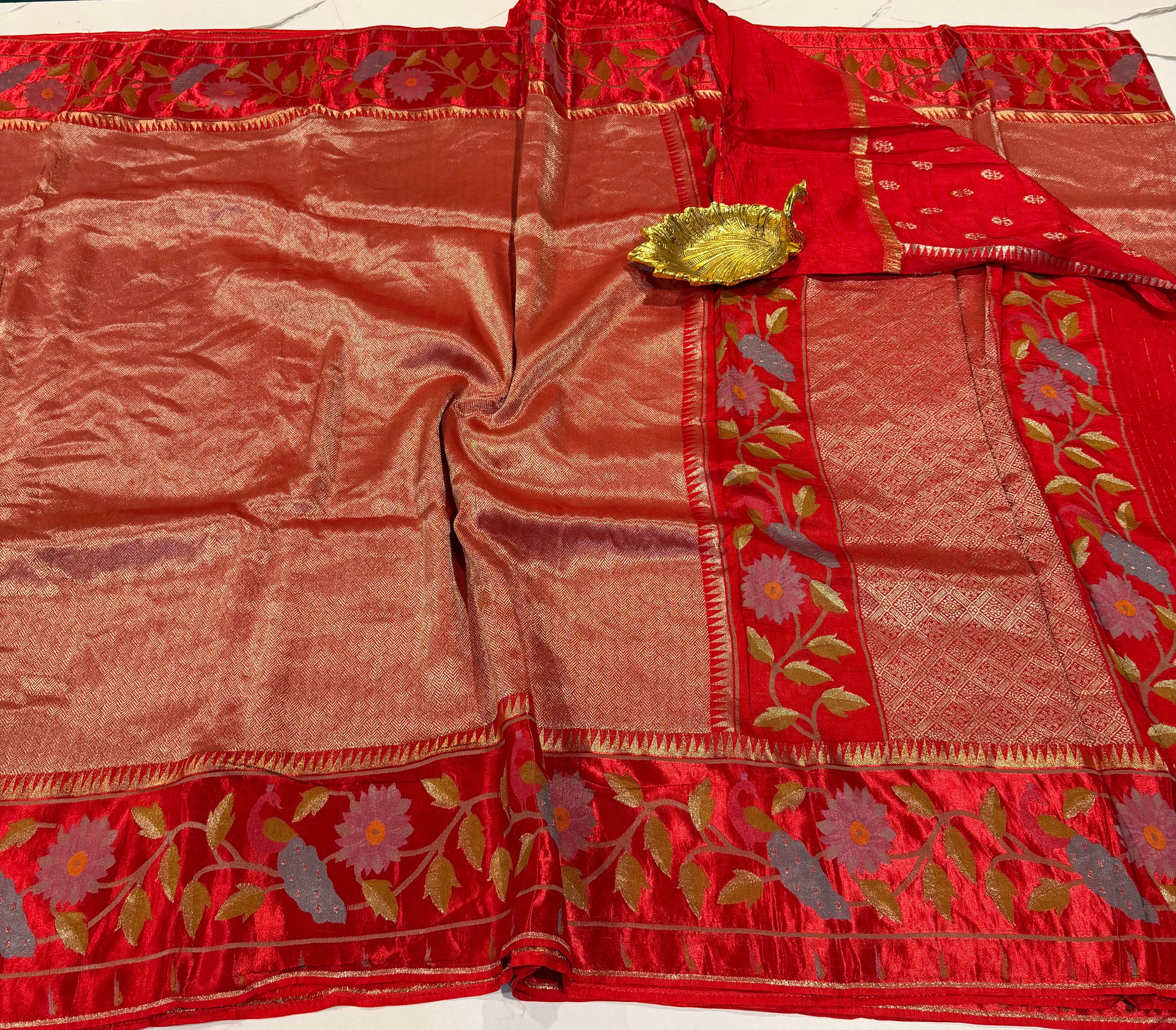 KT-53 Red colour kanchi tissue paithani borders saree