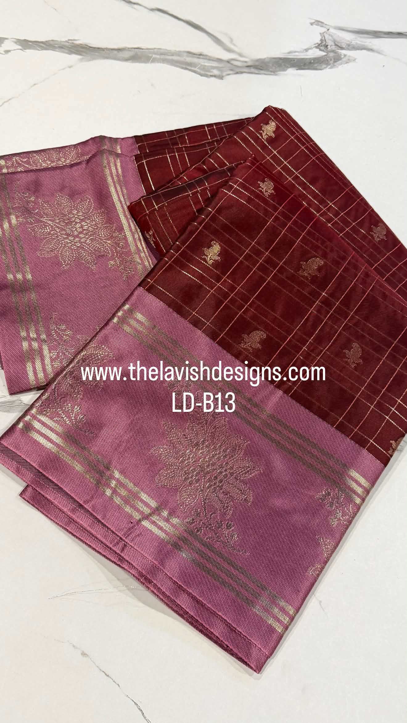 LD-B13 Banaras green mango Maroon saree