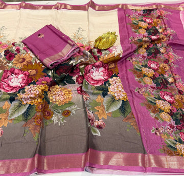 C55 white n Mavue pink fancy crepe saree