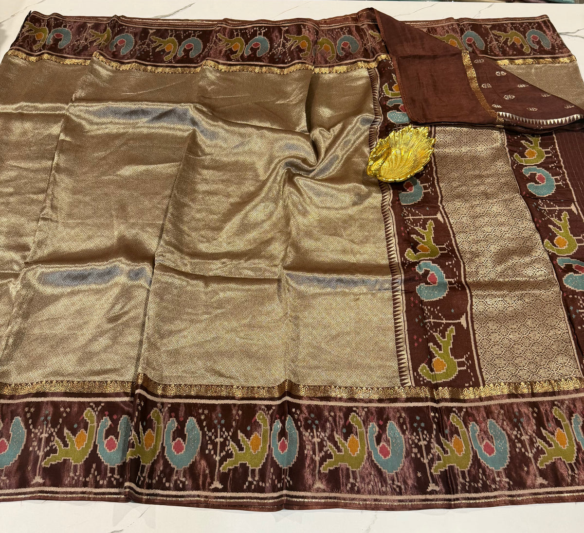 KT-5 dark Brown colour kanchi tissue saree