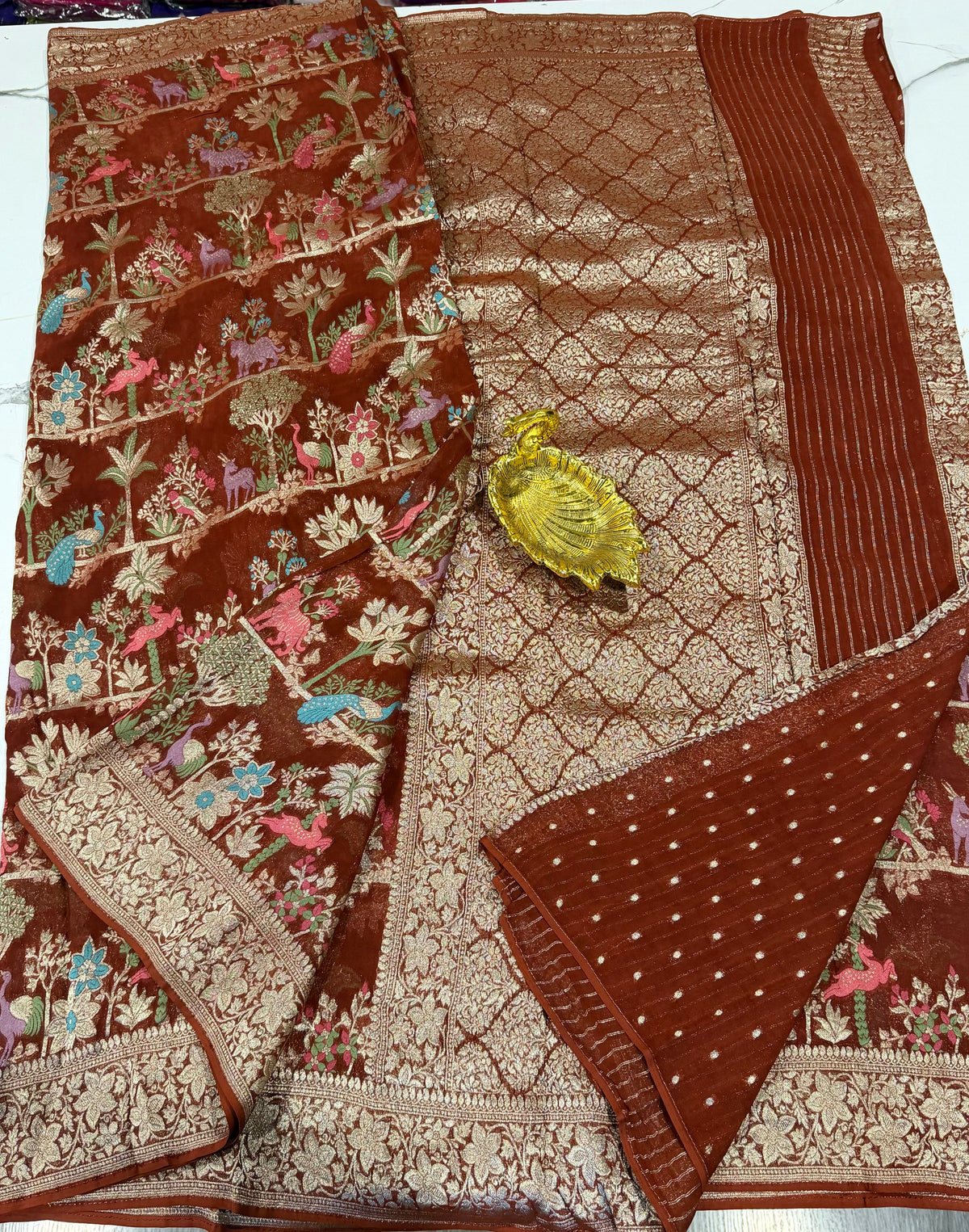 GS-5400 Brown colour Premium banaras kadi Georgette saree