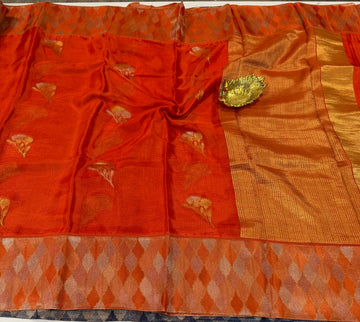 Kota53 Orange colour Manipuri Kota silk Rangkart borders saree