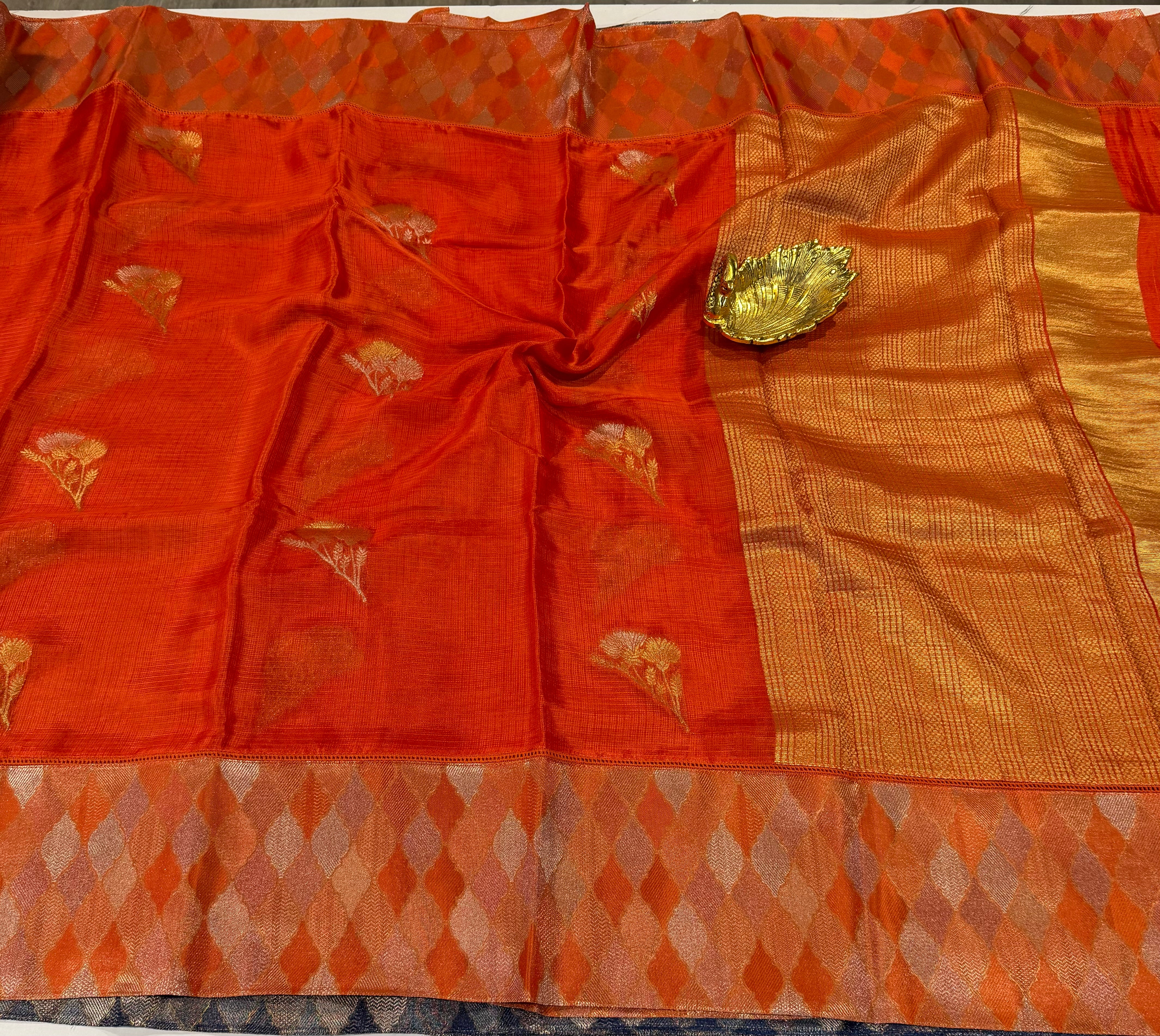 Kota53 Orange colour Manipuri Kota silk Rangkart borders saree