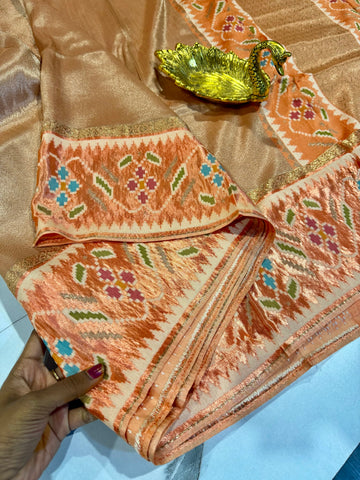 TP-51 peach colour kanchi tissue saree