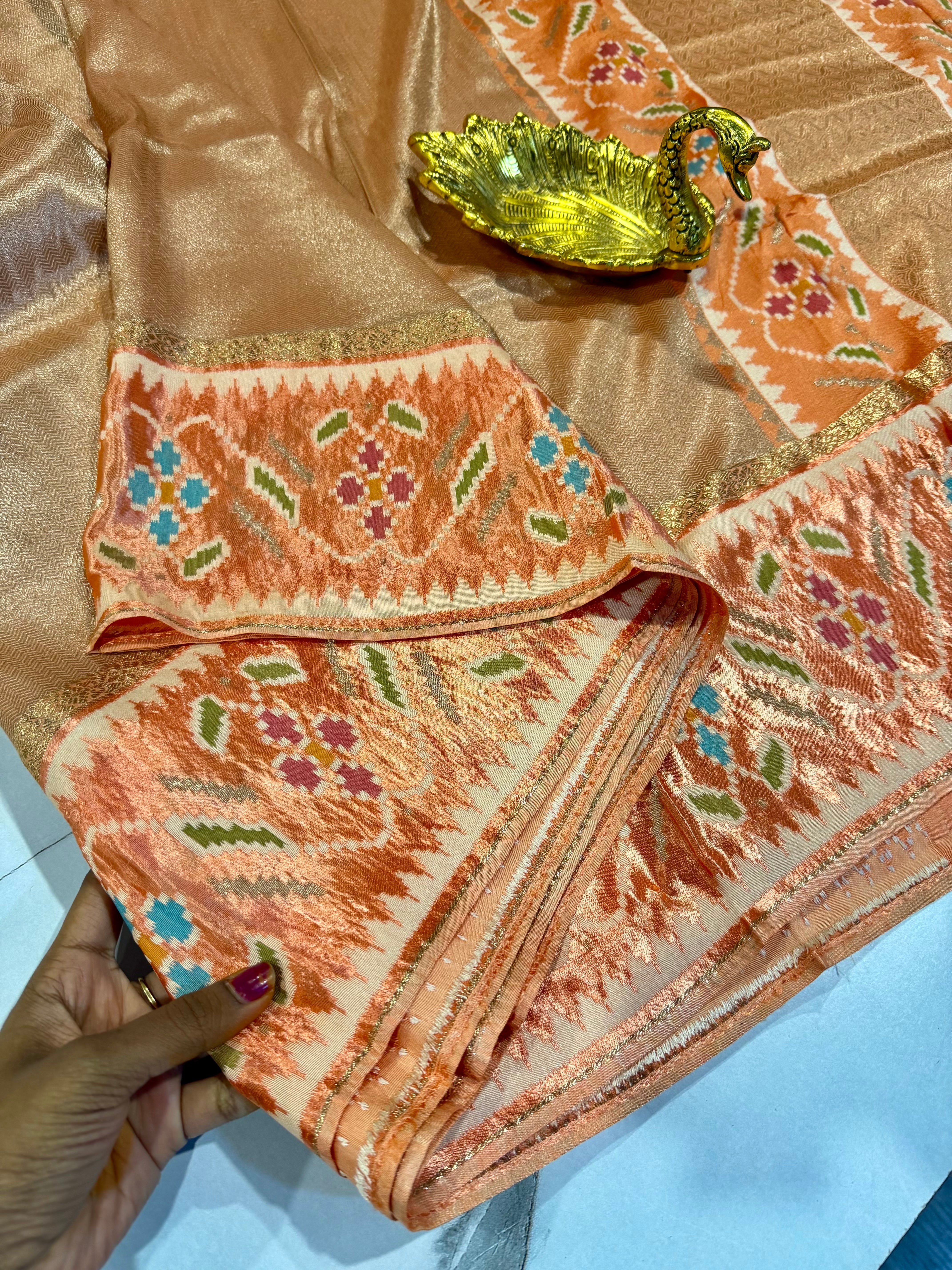 TP-51 peach colour kanchi tissue saree