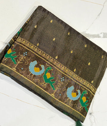 T-2998 Black banaras Kanchi tissue Mashru borders saree