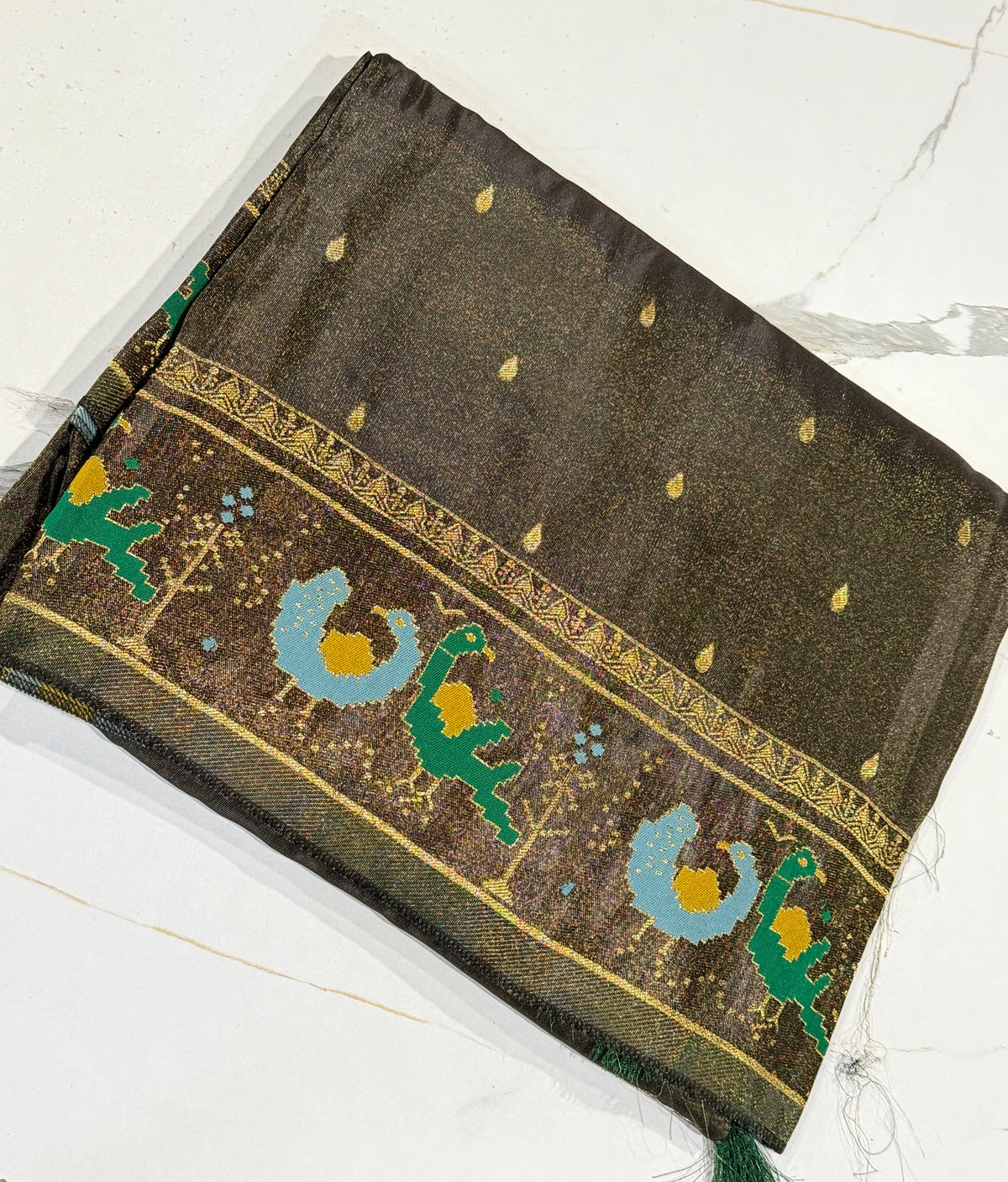 T-2998 Black banaras Kanchi tissue Mashru borders saree