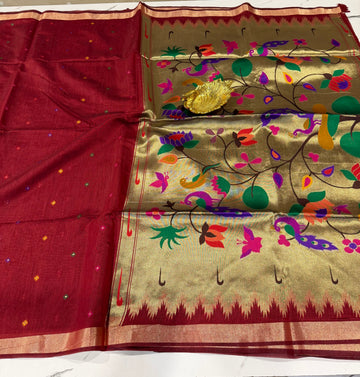 MJ-1250 maroon Jamdani Narayanpet  saree