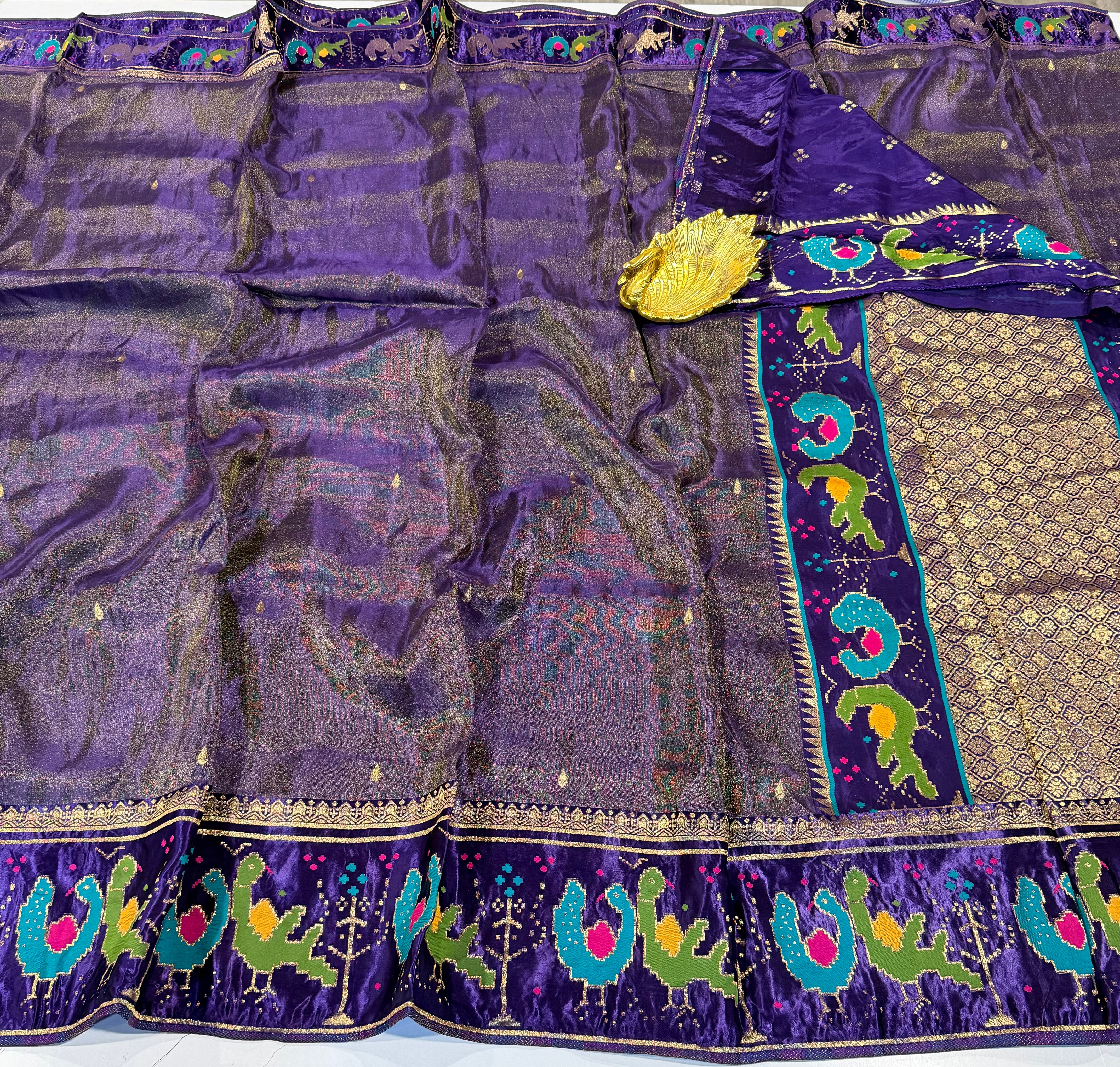 T-2998 violet banaras tissue Mashru borders saree