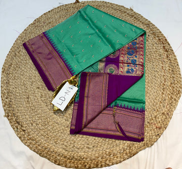 LD-N9 narayanapeta semi pattu sea green and megentha saree