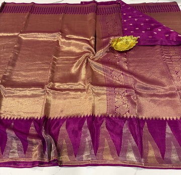 K-4599 purple Kanchi temple tissue saree