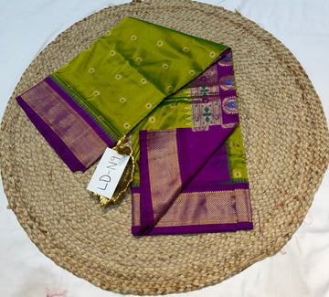 LD-N9 narayanapeta semi pattu green and megentha saree