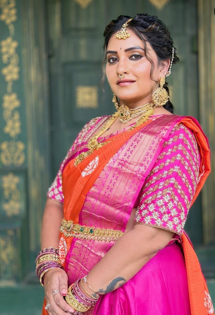 SR-23 orange Mysore crep saree