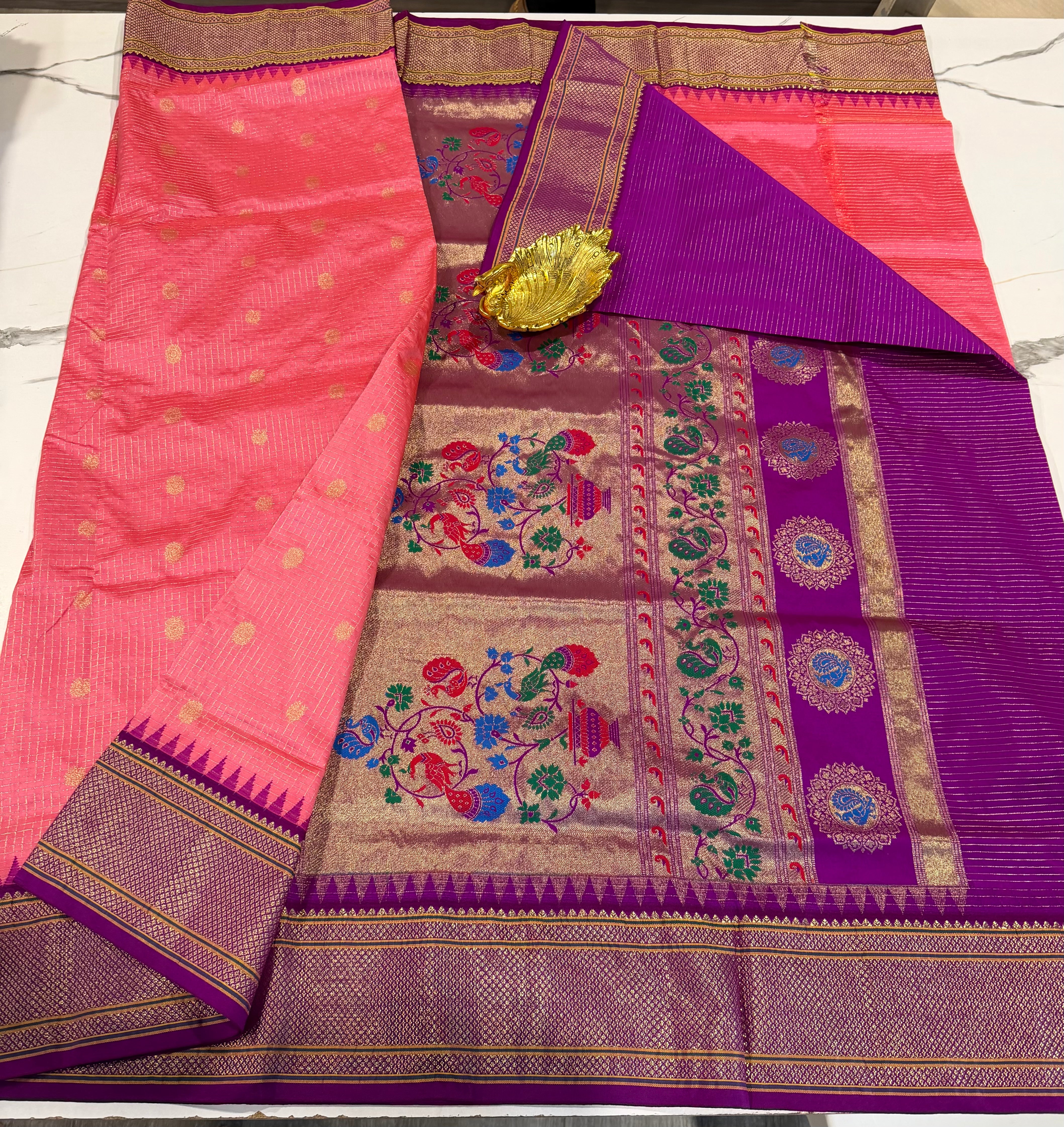 LD-NG25 light pink and purple border saree