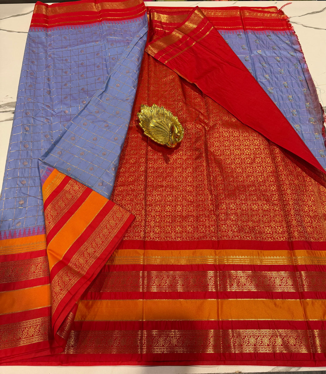 GR-2850 periwinkle blue and gap borders semi Gadwal sarees