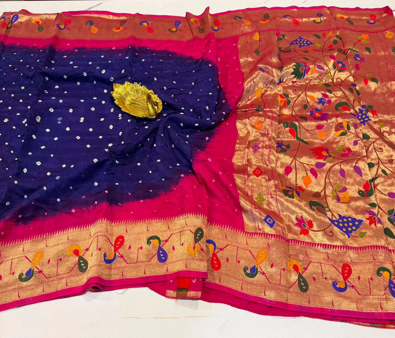 LD-2D banaras 2d bandini sarees paithani border blue colour saree