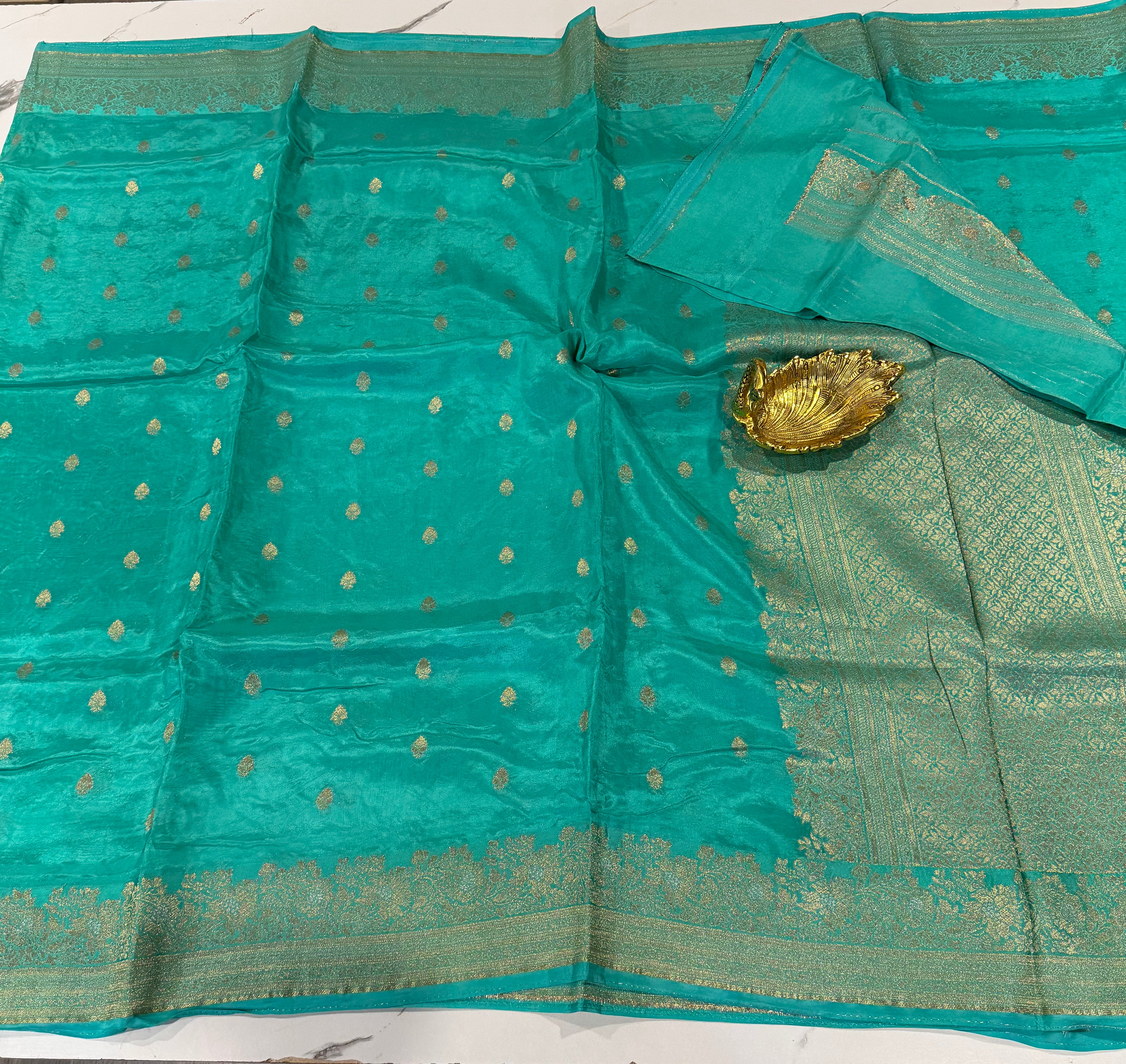 Gm-3950 banaras green mango sea blue color saree