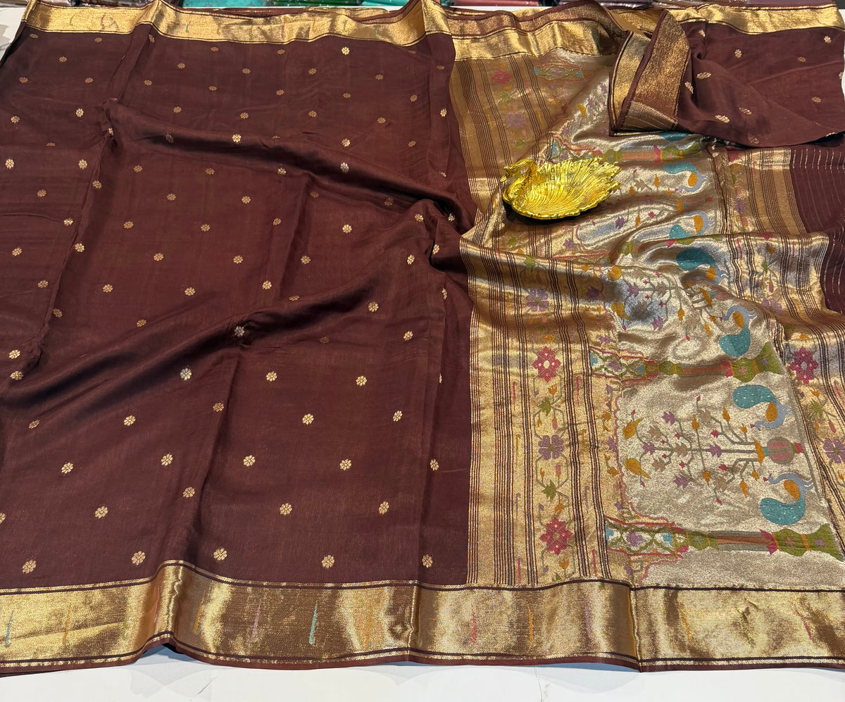 Pc-40 Brown colour saree Paithani crepe