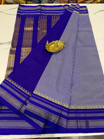 LD-N22 narayanape blue n white checks and blue border saree