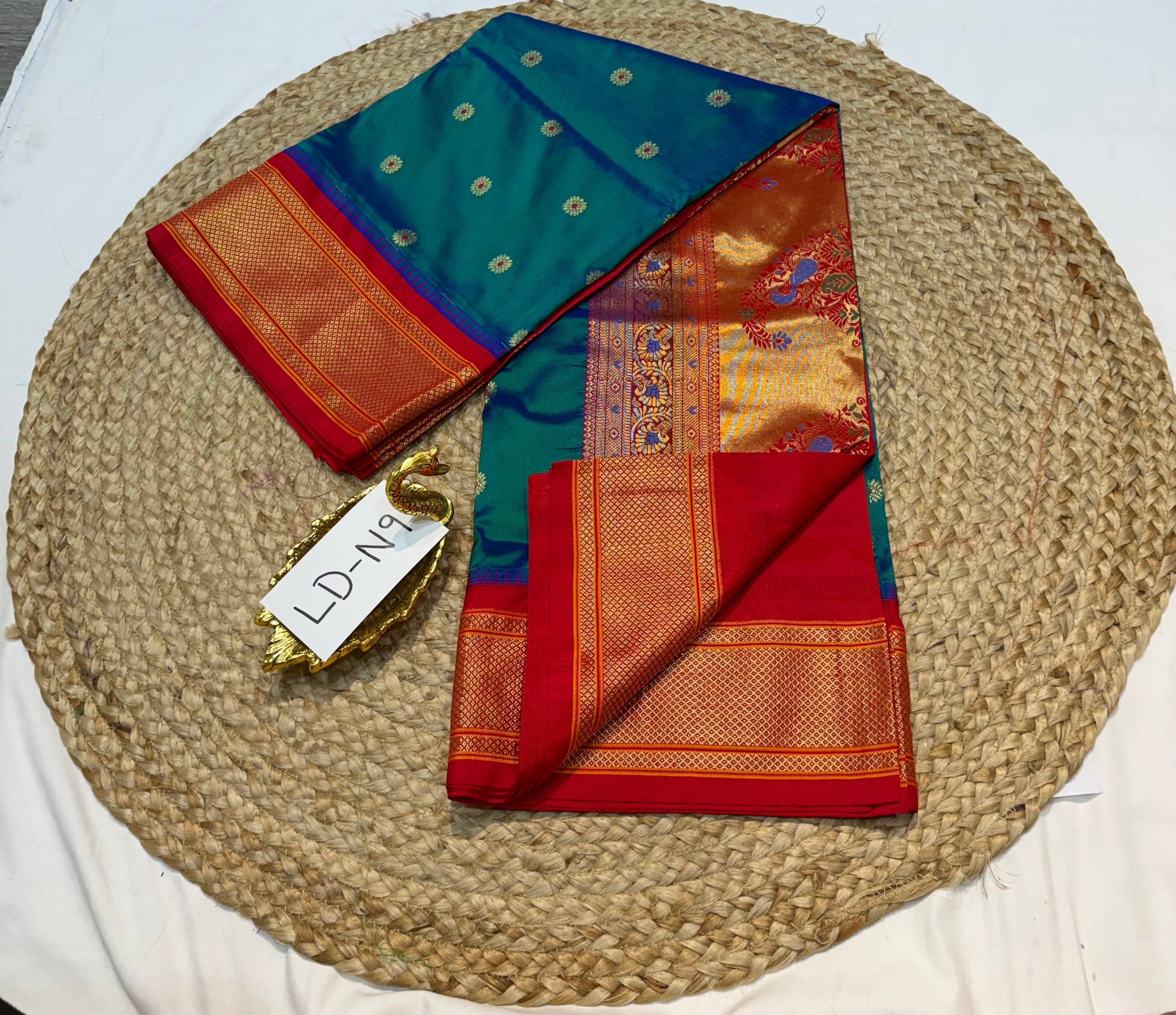 LD-N9 narayanapeta semi pattu rama green and red saree