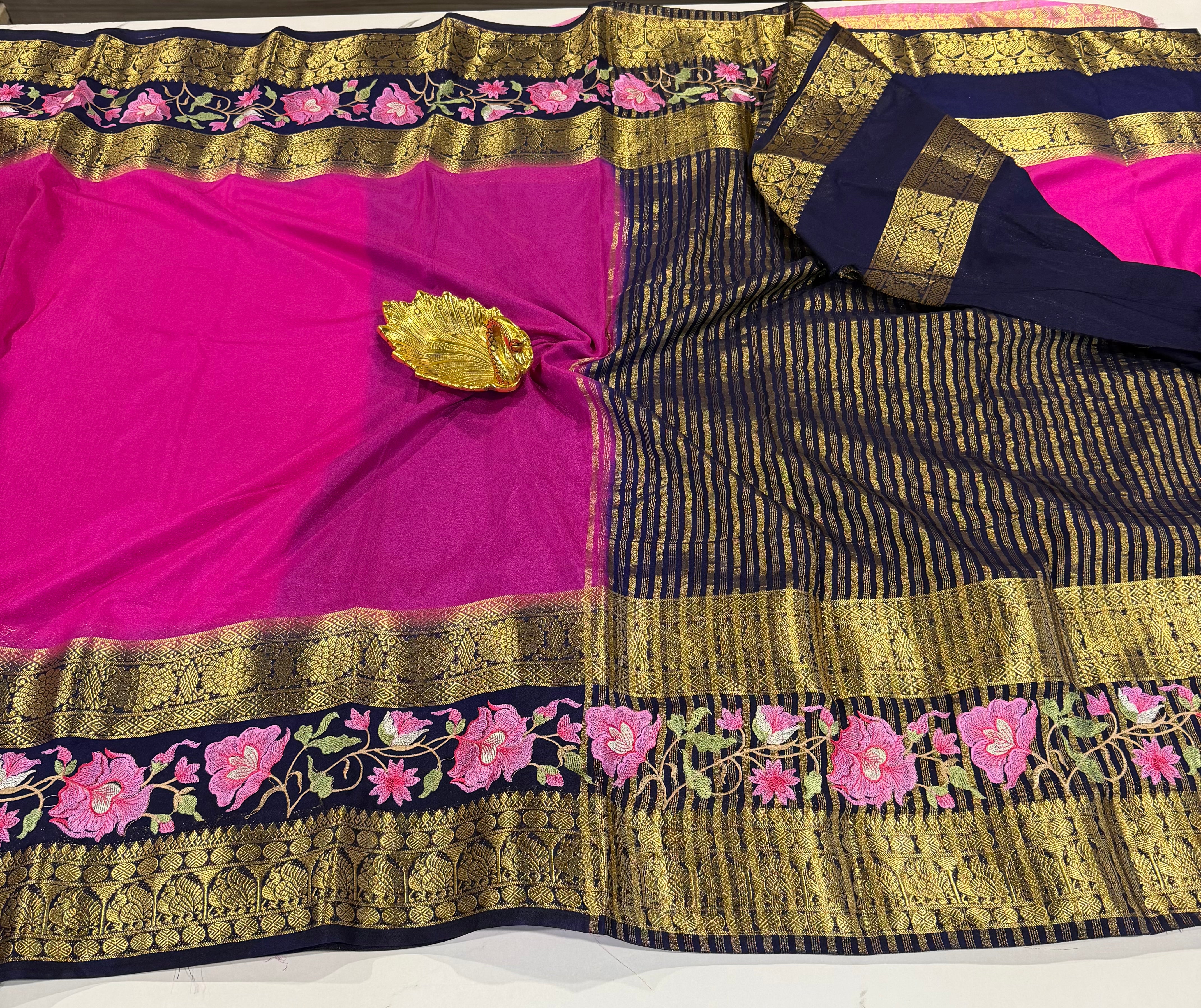 LD-M2 semi Mysore sarees pink & navi blue saree