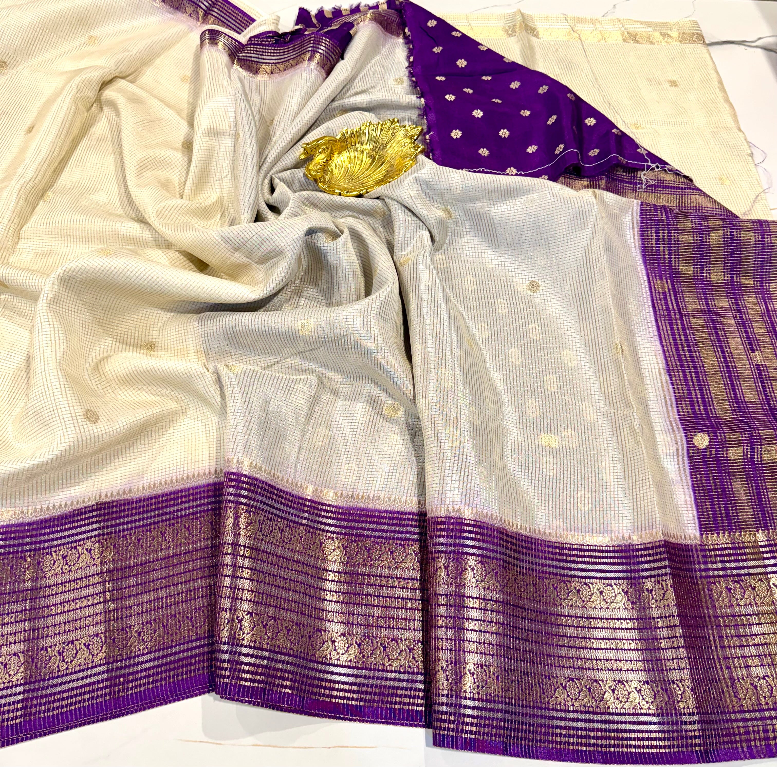 VKC2149BB- white n  violet Kanchi Brdr saree
