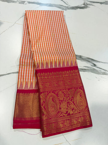SGC-2500 Madras checks gadwal Orange n pink border saree