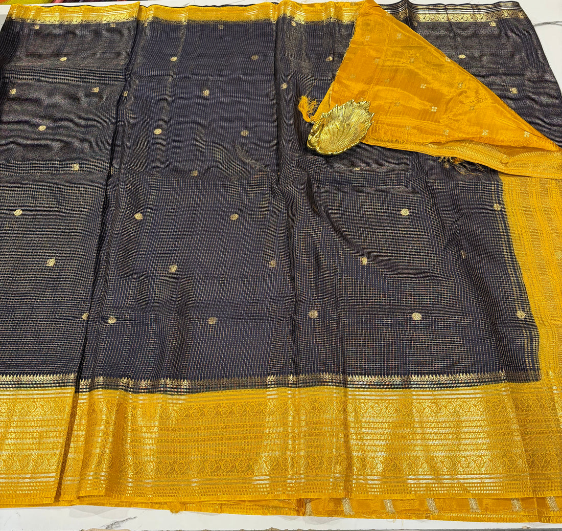 VKC2149BB- dark navy blue n yellow border vintage Kanchi saree
