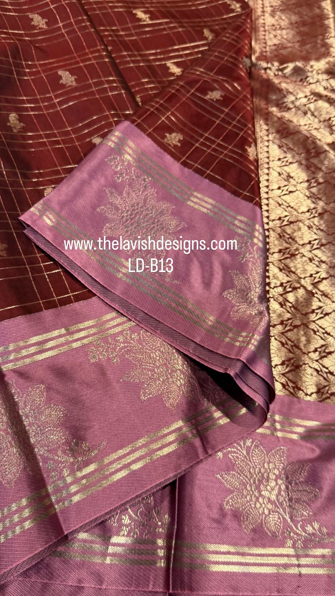 LD-B13 Banaras green mango Maroon saree