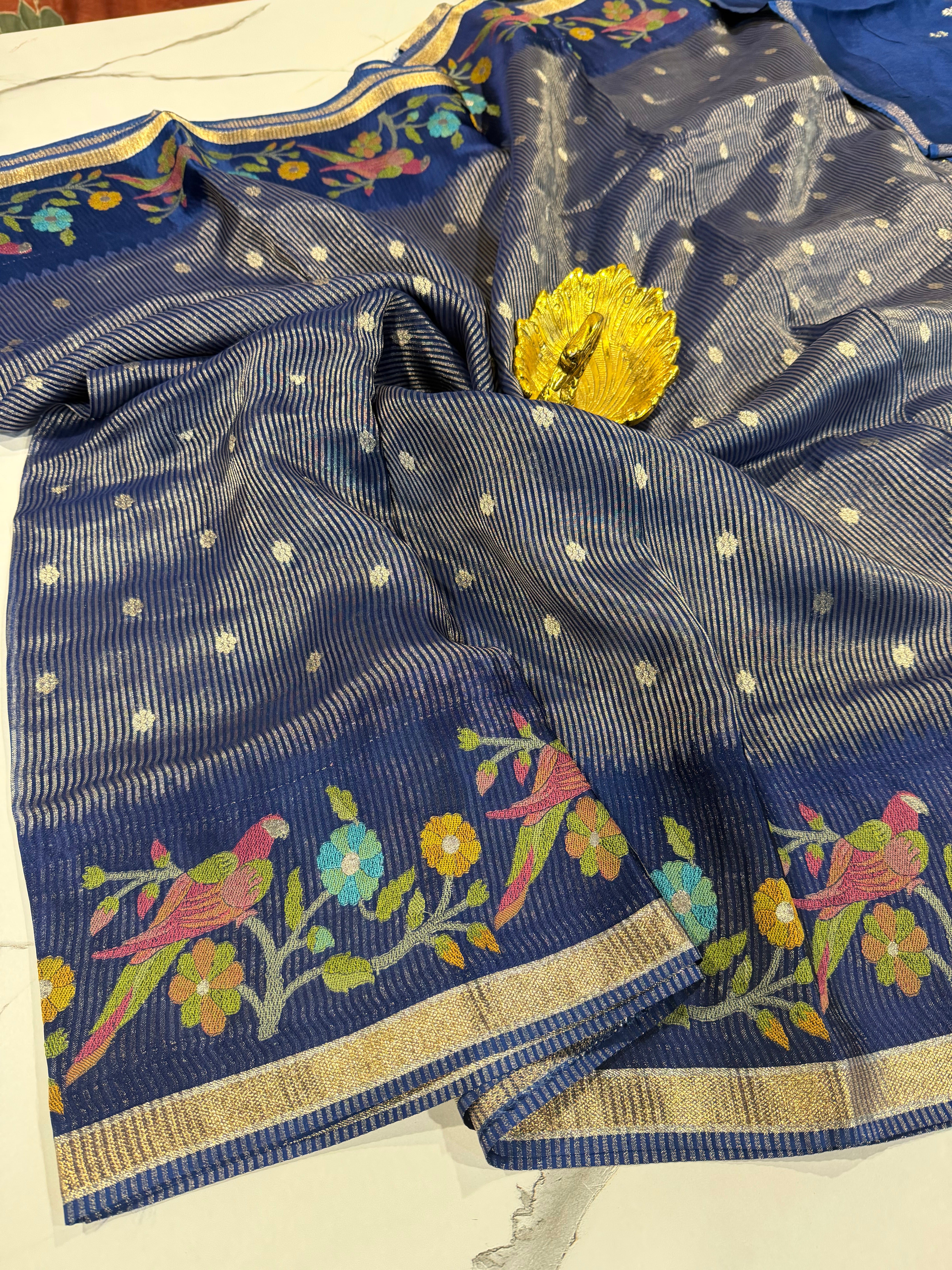 Bc-5100 Navi blue  Banaras kora saree