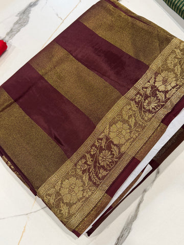 BM-2100 Brown Mysore crepe sare with Bandini blouse
