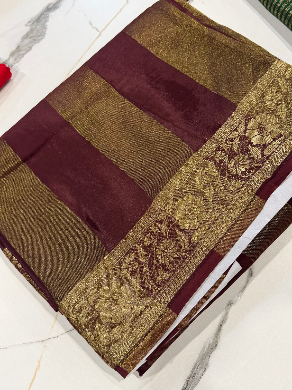 BM-2100 Brown Mysore crepe sare with Bandini blouse