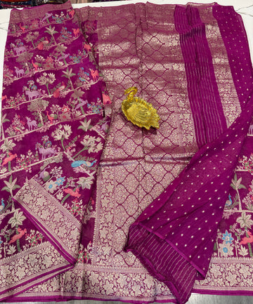GS-5400 Purple colour Premium banaras kadi Georgette saree