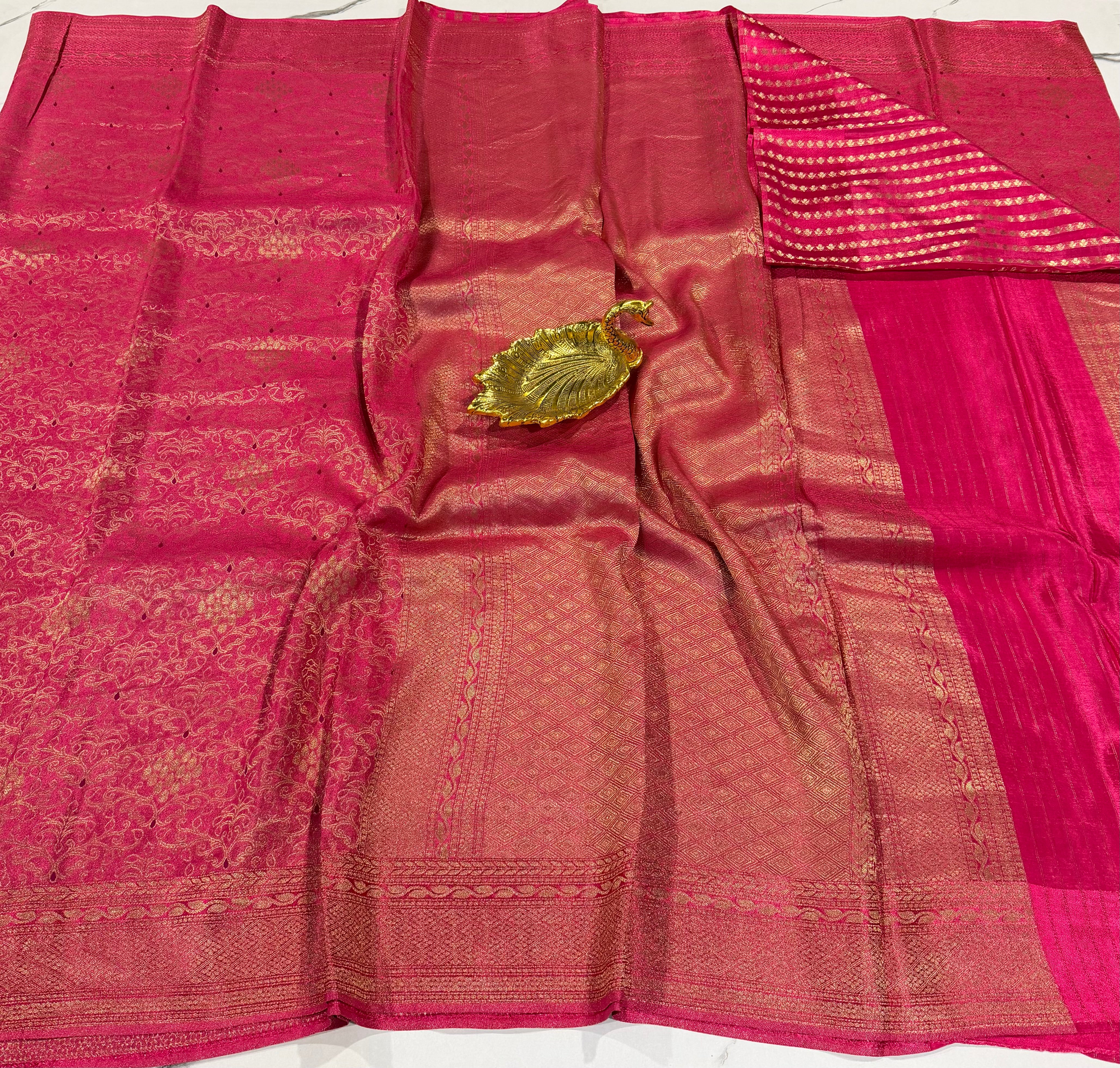 BC-41 Banaras crep brocade pink colour saree