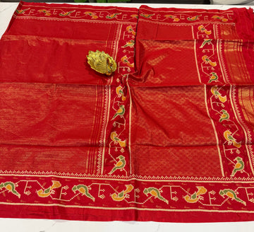 KP2299 kanchi tissue Paithani sarees red colour saree