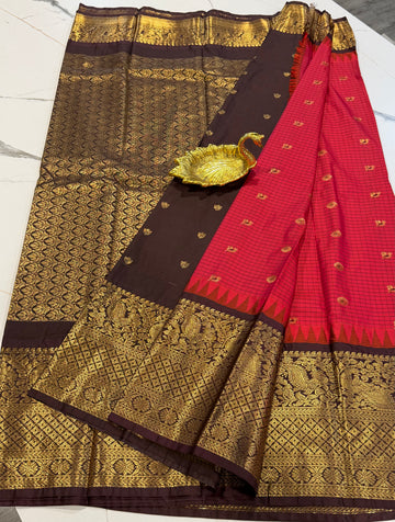 VG2 pink & brown semi Gadwal saree
