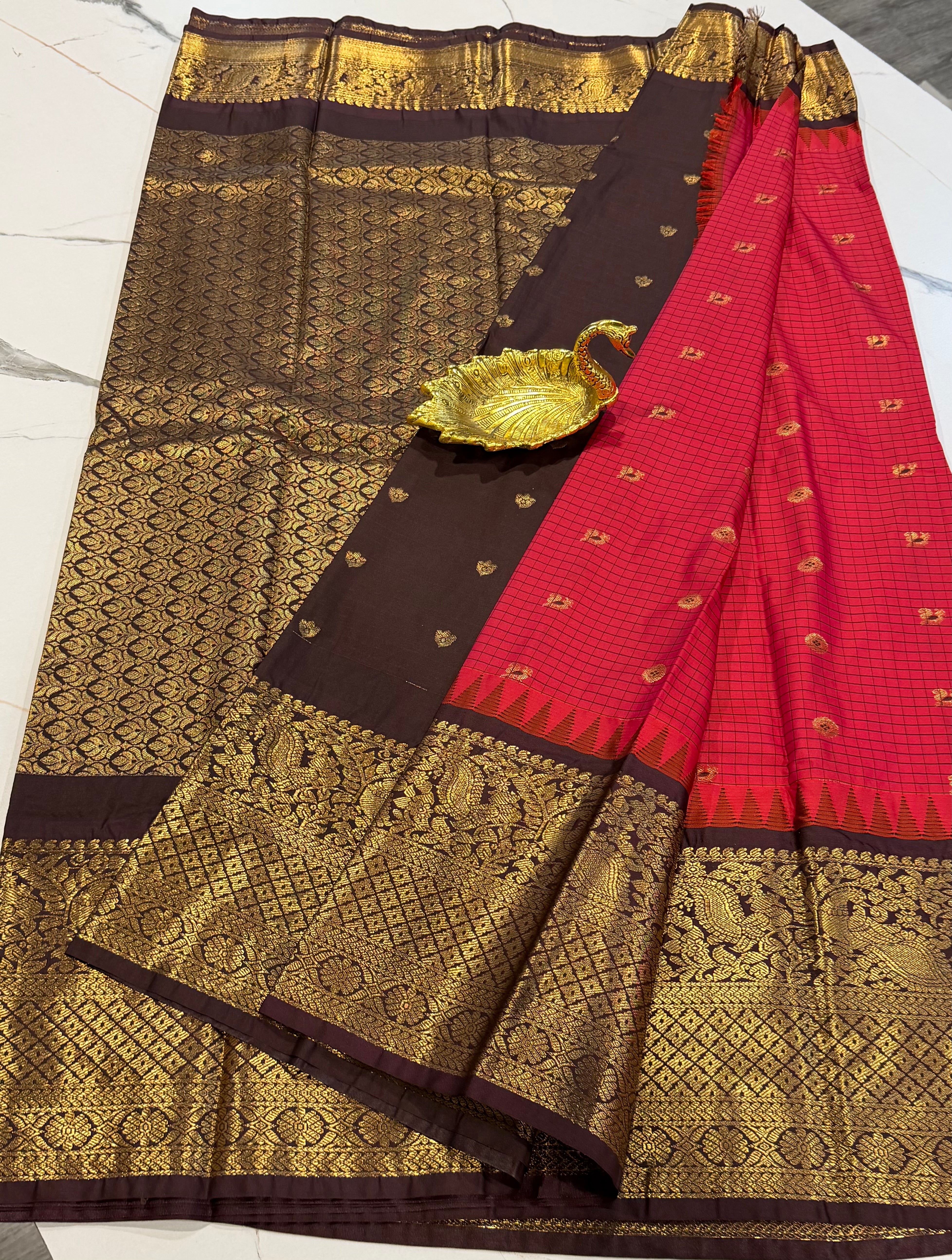 VG2 pink & brown semi Gadwal saree