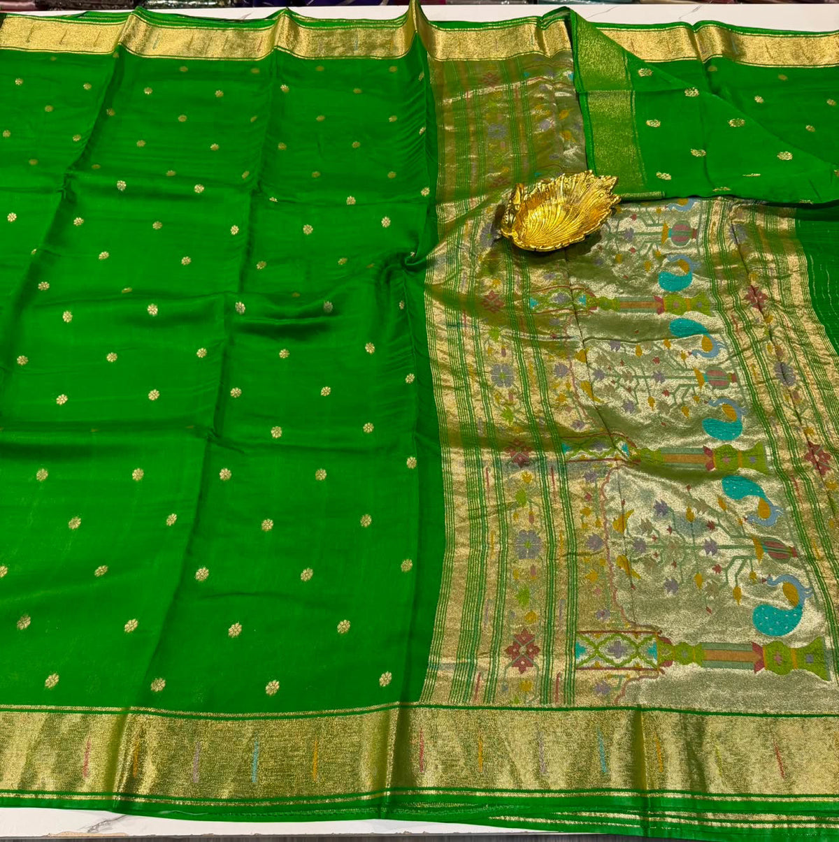 Pc-40 Green colour saree Paithani crepe