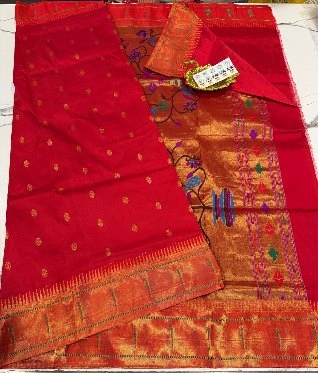 PS-128 Red colour pure Paithani sarees