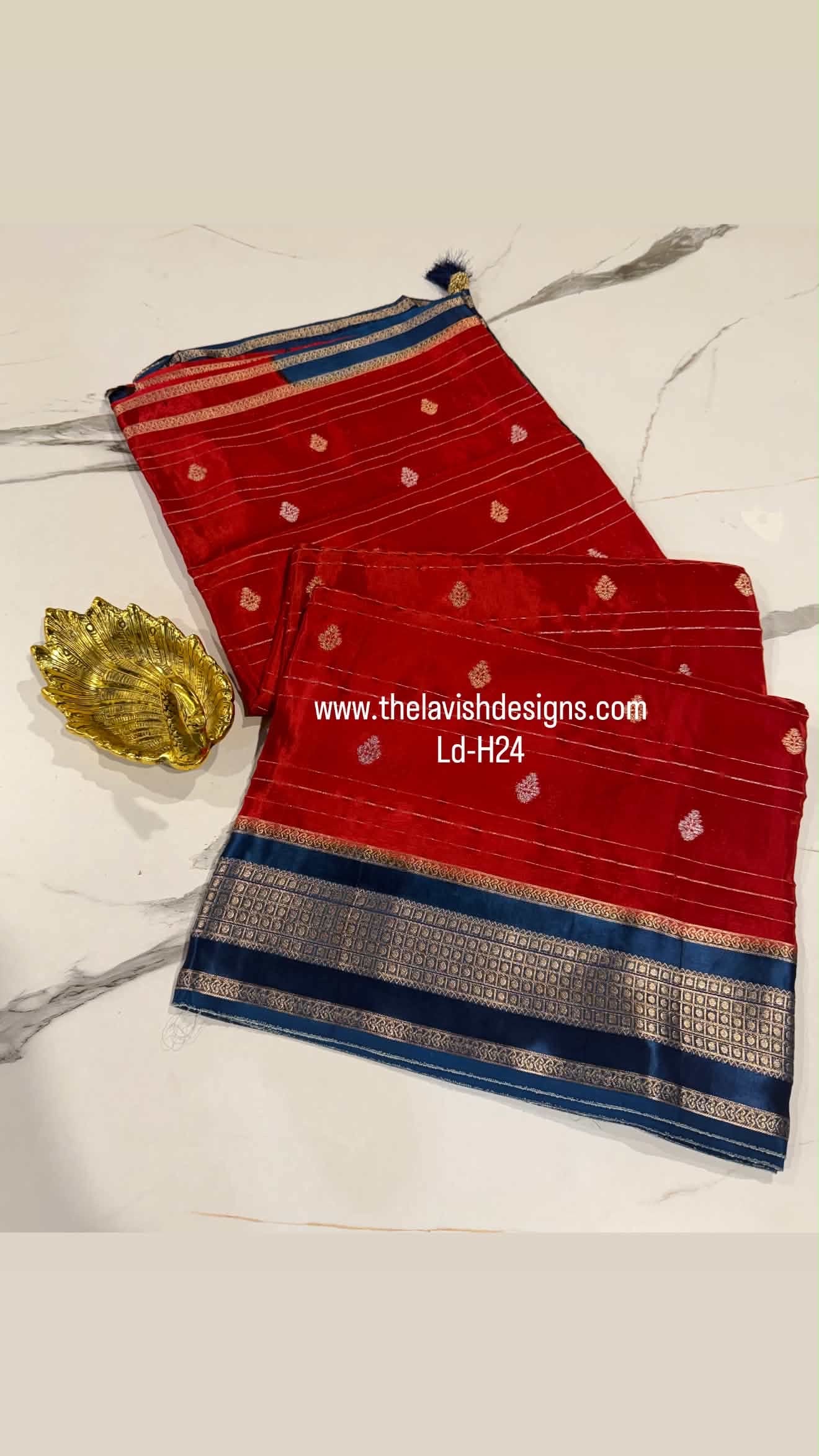 Ld-H24 Mysore semi crepe Red n peacock blue