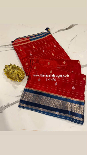 Ld-H24 Mysore semi crepe Red n peacock blue
