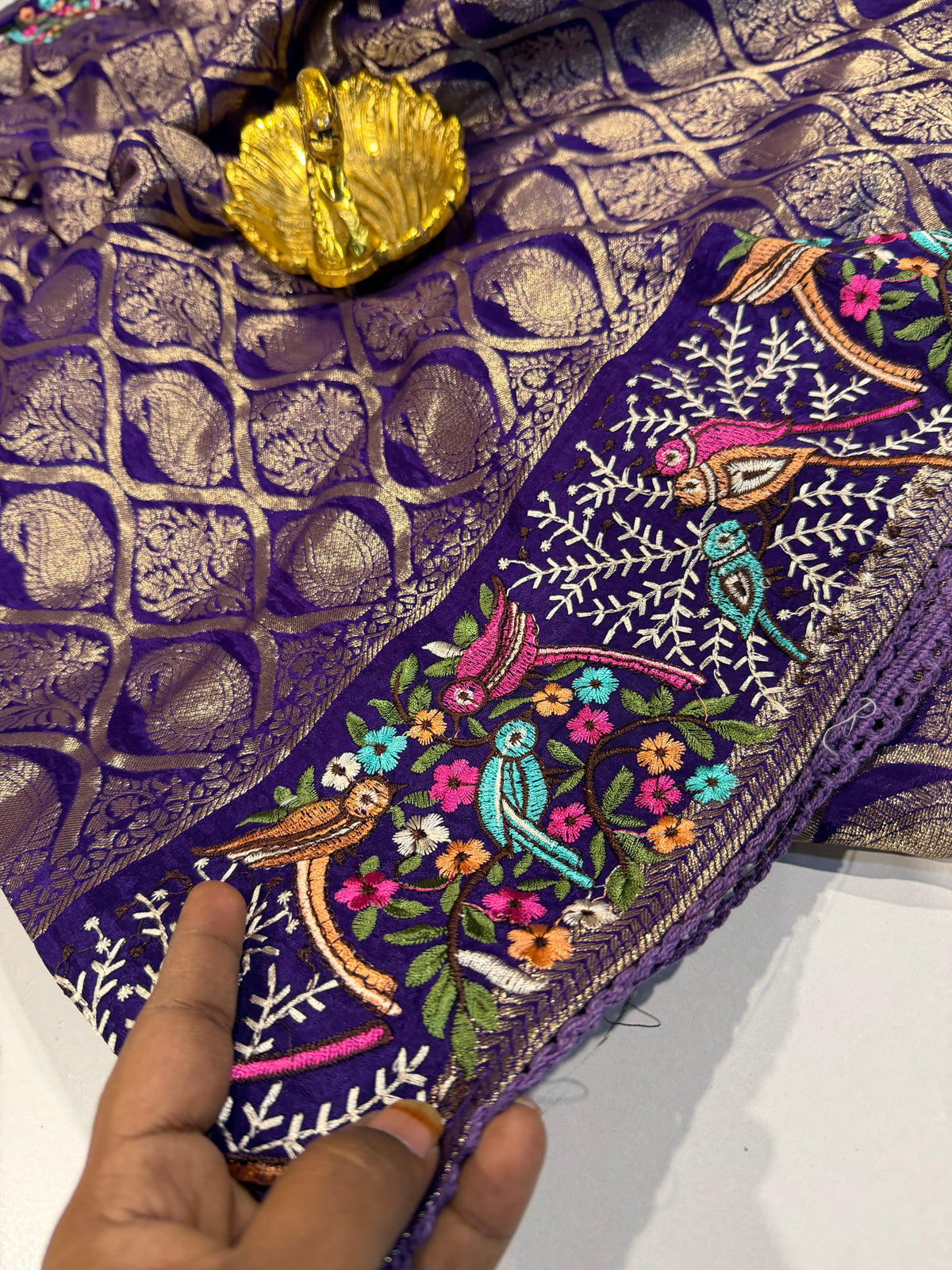 PH-3499 violet Banaras katan Pettit work saree
