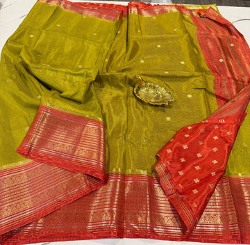 VKC2149BB- pesaragreen n orange Kanchi Brdr saree