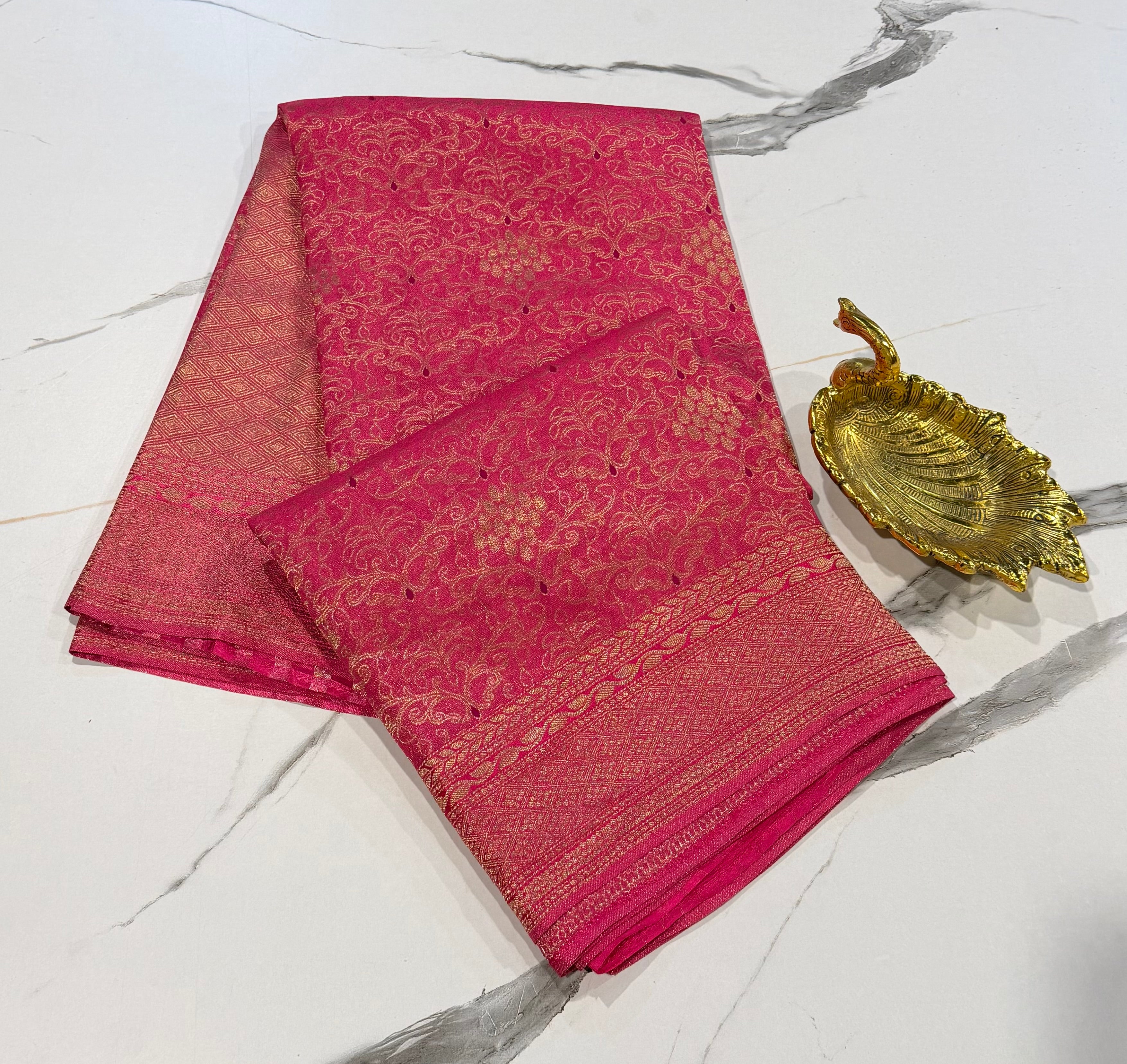 BC-41 Banaras crep brocade pink colour saree