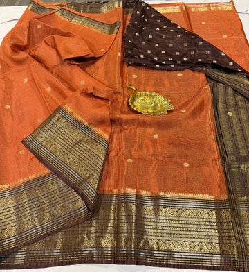 VKC2149BB- Rust orange n brown Kanchi Brdr saree