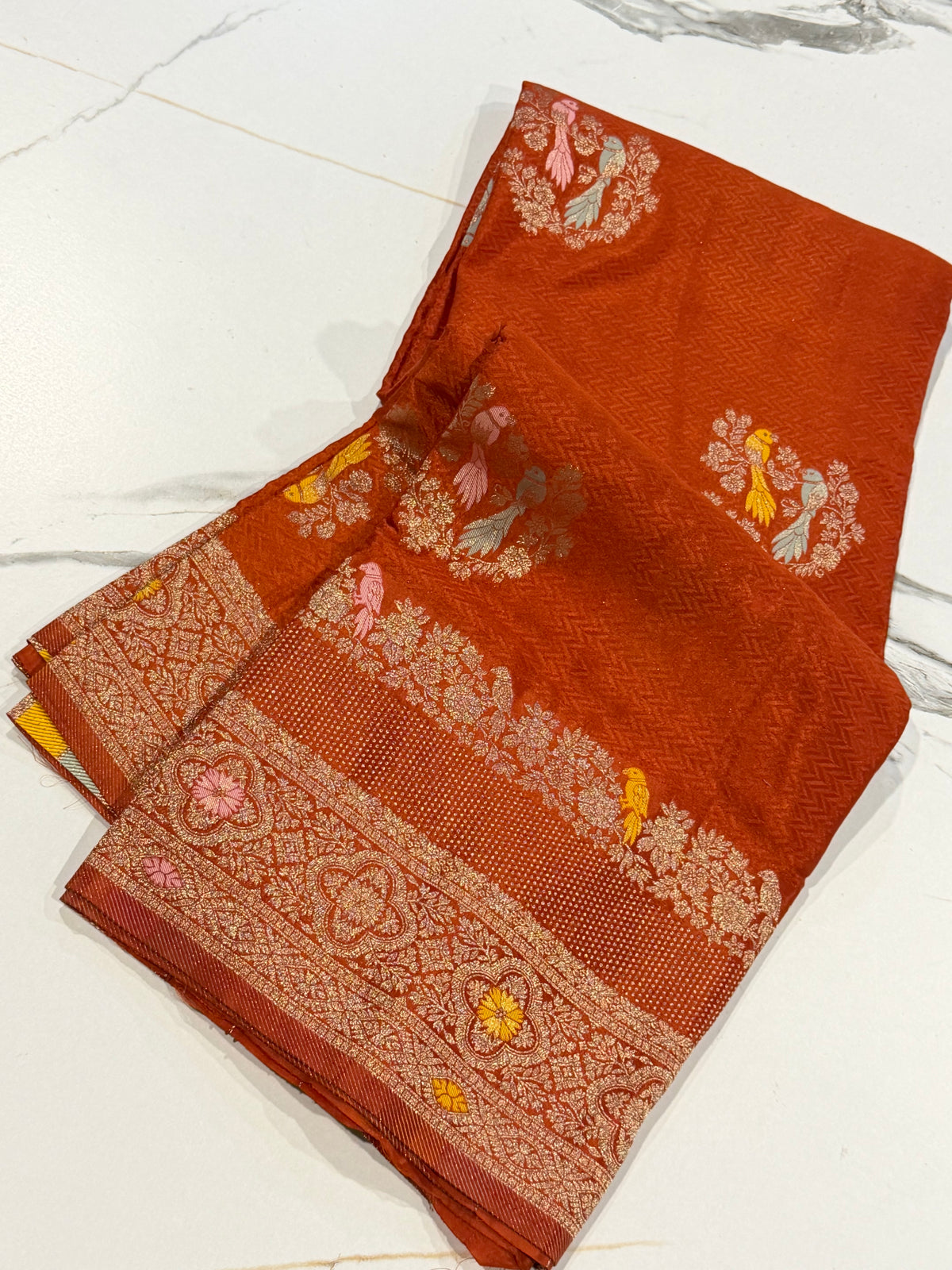 BS-1650 Rust colour benny crepe saree