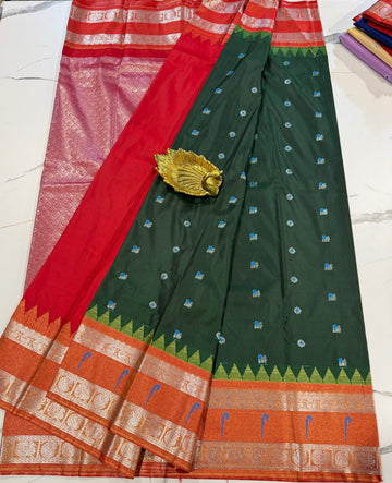 TS-3450 green Tissue Muniya Gadwal saree